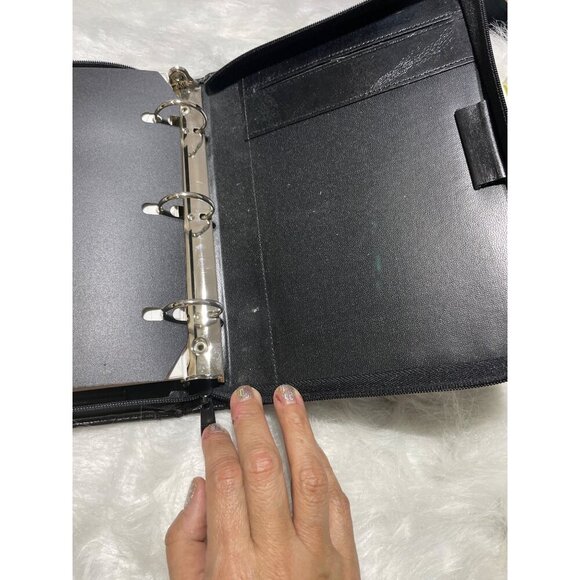 Black Leather Zippered Binder Planner With Card Slots & Ring Binder For Office O - Picture 5 of 9
